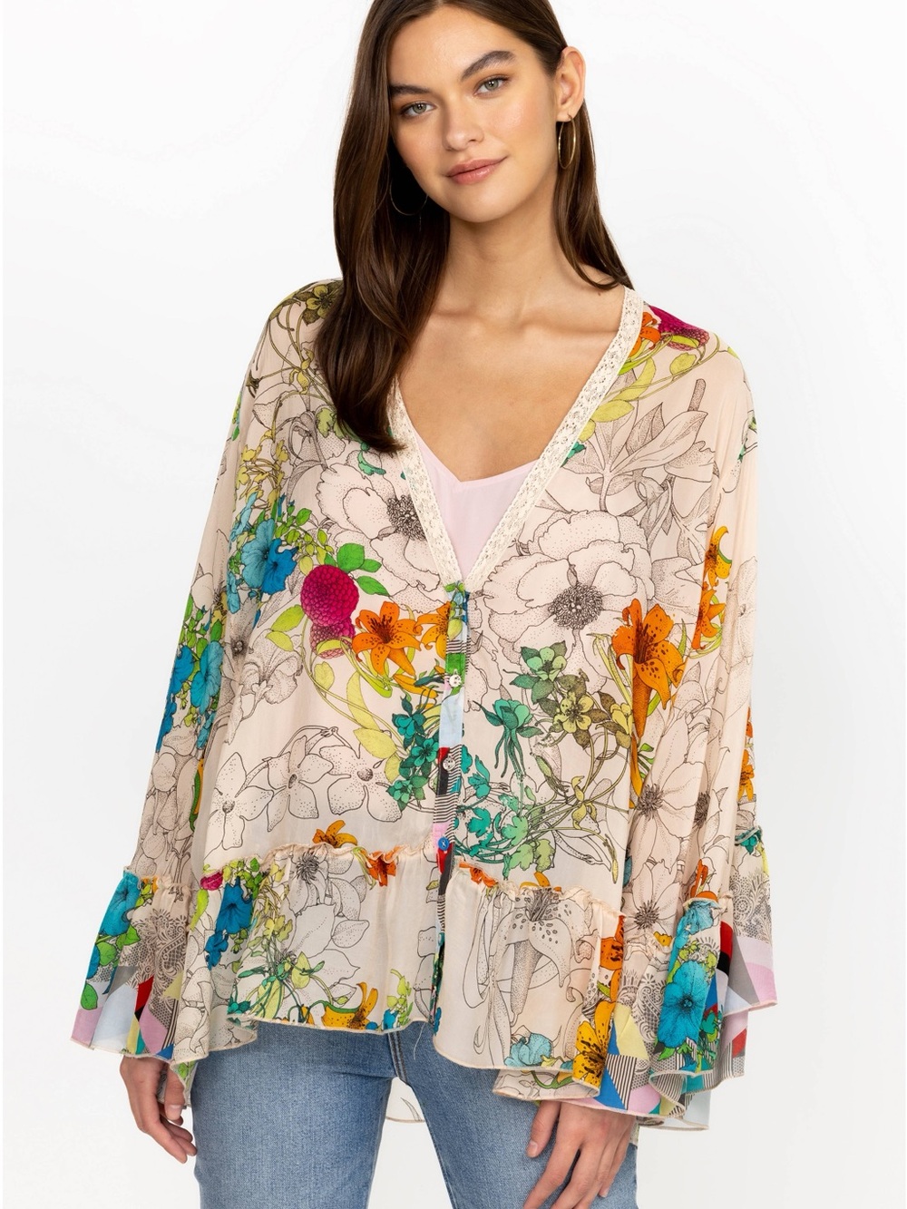 Johnny Was S XL Sequence Georgina Boho Floral Kimono Blouse